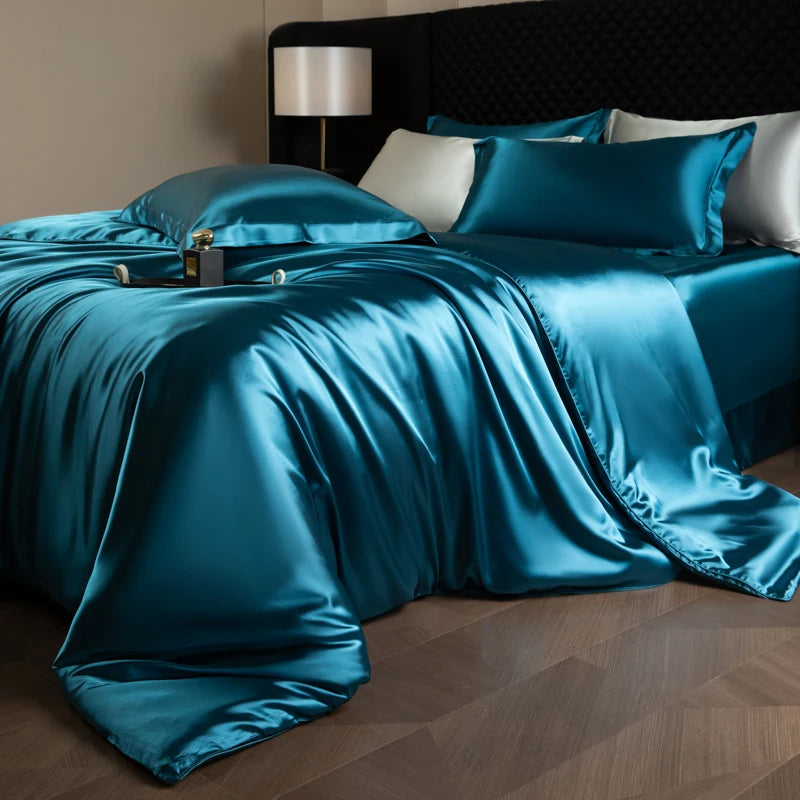 Silk Bed Sheets Set with Duvet Cover