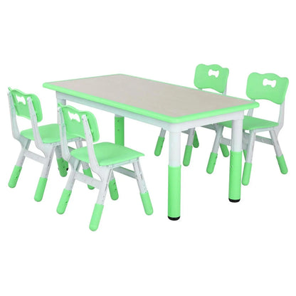 Homfa Rectangle Kids Table with 6 Chairs Set, Height Adjustable Toddler Multi Activity Table Set, Arts&Crafts Desk for 2-10 old