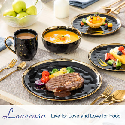 Black Porcelain Dinnerware with Gold Trim