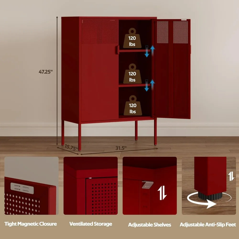 Red 3-Tier Metal Storage Cabinet