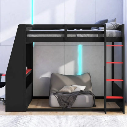 Bunk Bed with Desk and Storage Shelves