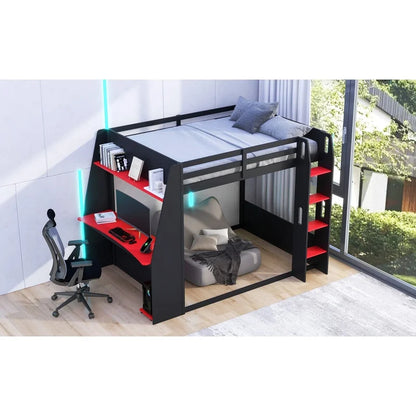 Bunk Bed with Desk and Storage Shelves