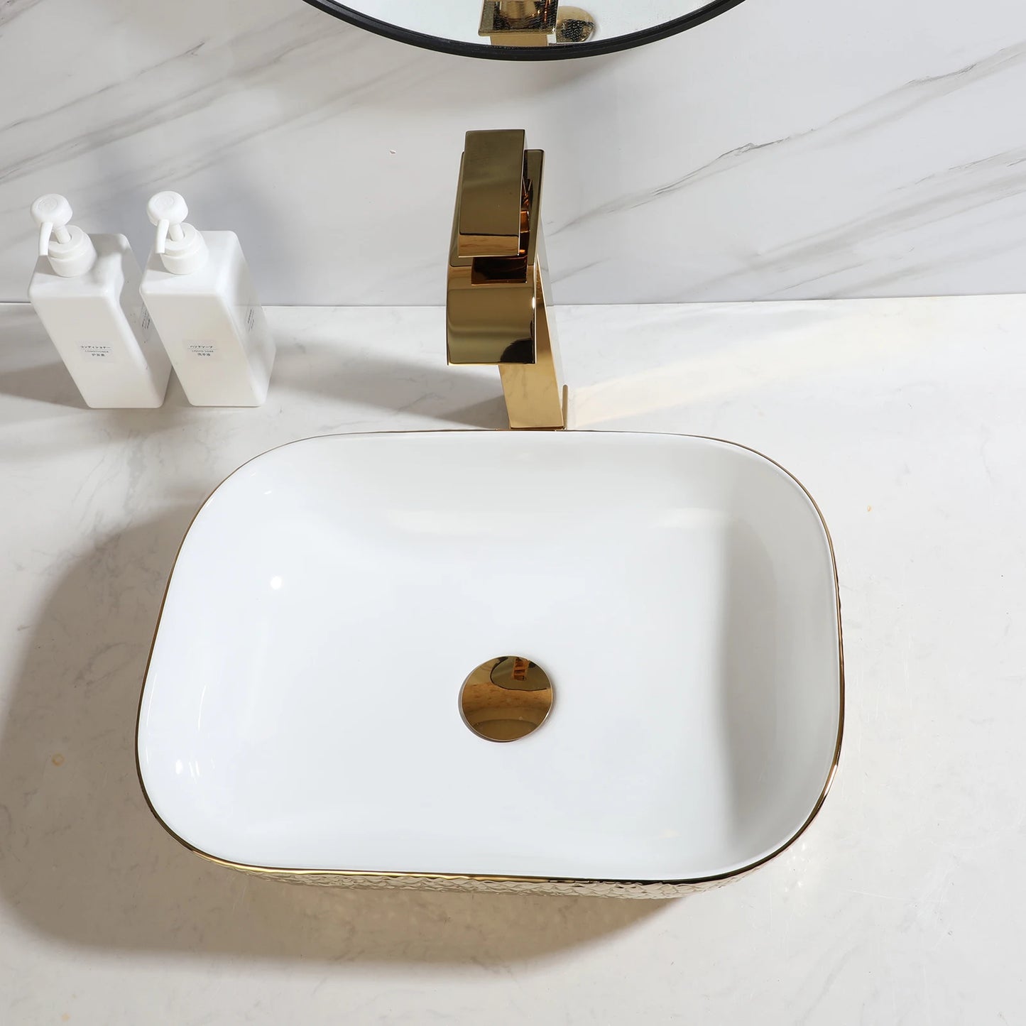 Gold & White Ceramic Vessel Above-Counter Sink