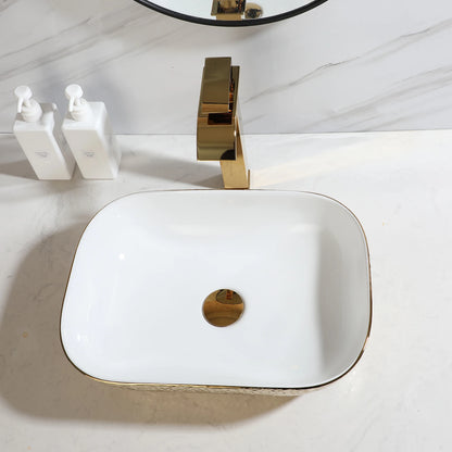 Gold & White Ceramic Vessel Above-Counter Sink