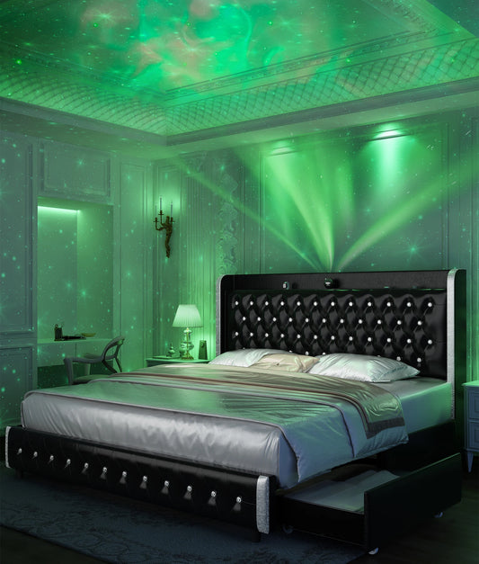 LED Bed Frame with Galaxy Projector