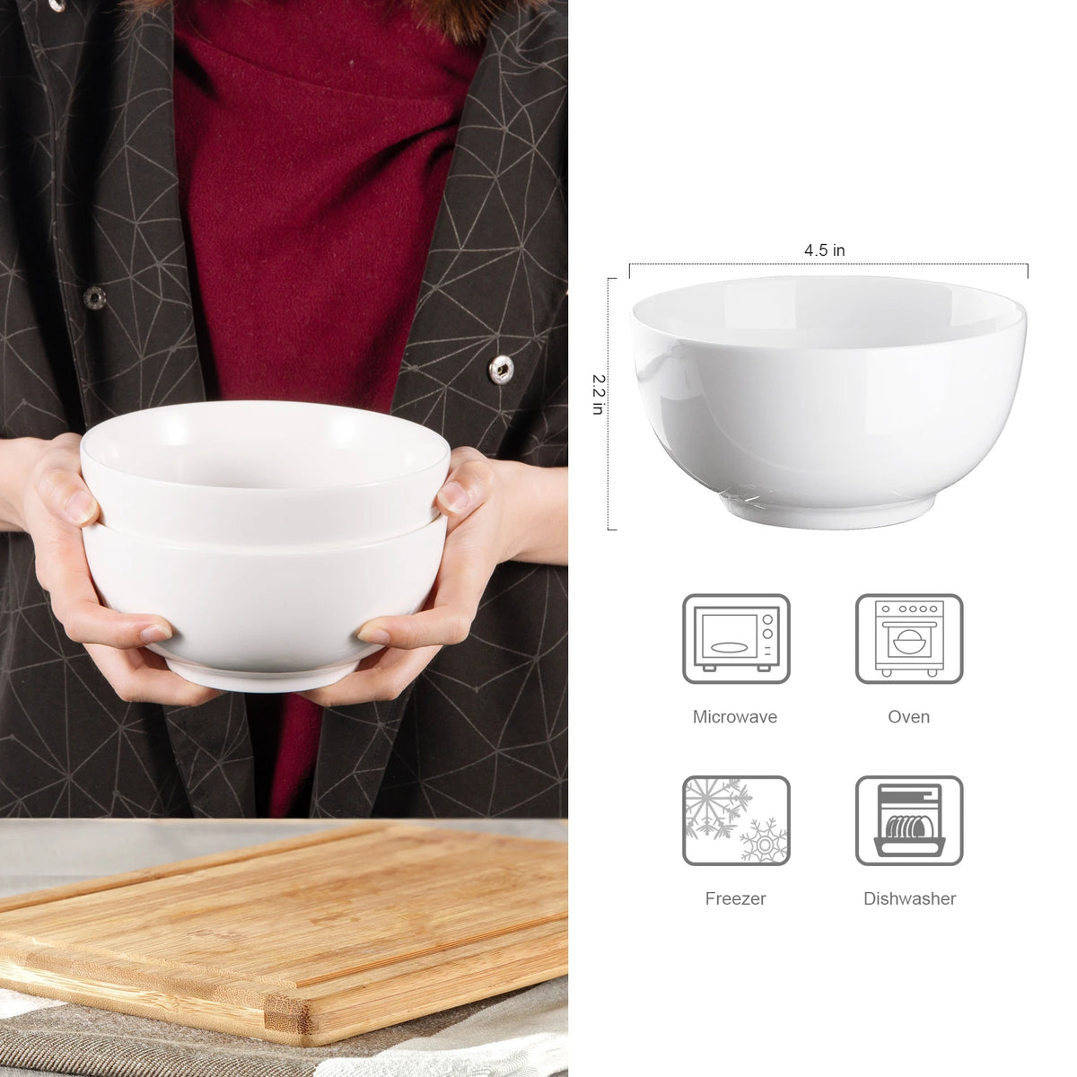 Set of 8 Premium White Ceramic Bowls