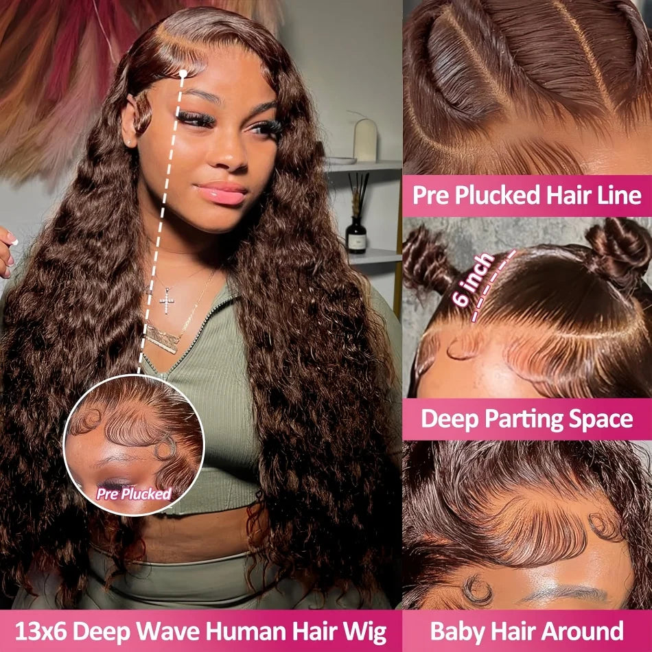 Deep Wave Chocolate Brown Human Hair Wigs