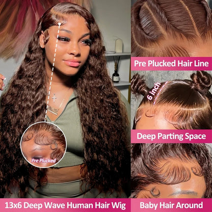 Deep Wave Chocolate Brown Human Hair Wigs