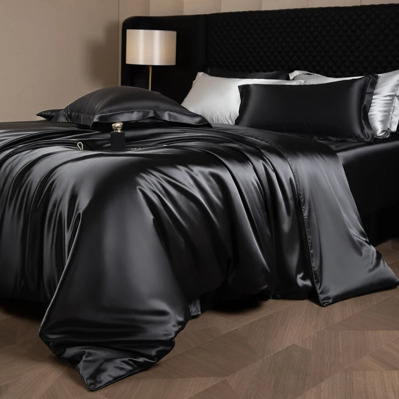 Silk Bed Sheets Set with Duvet Cover