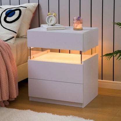 2 Set Bedside Tables with LED Lighting