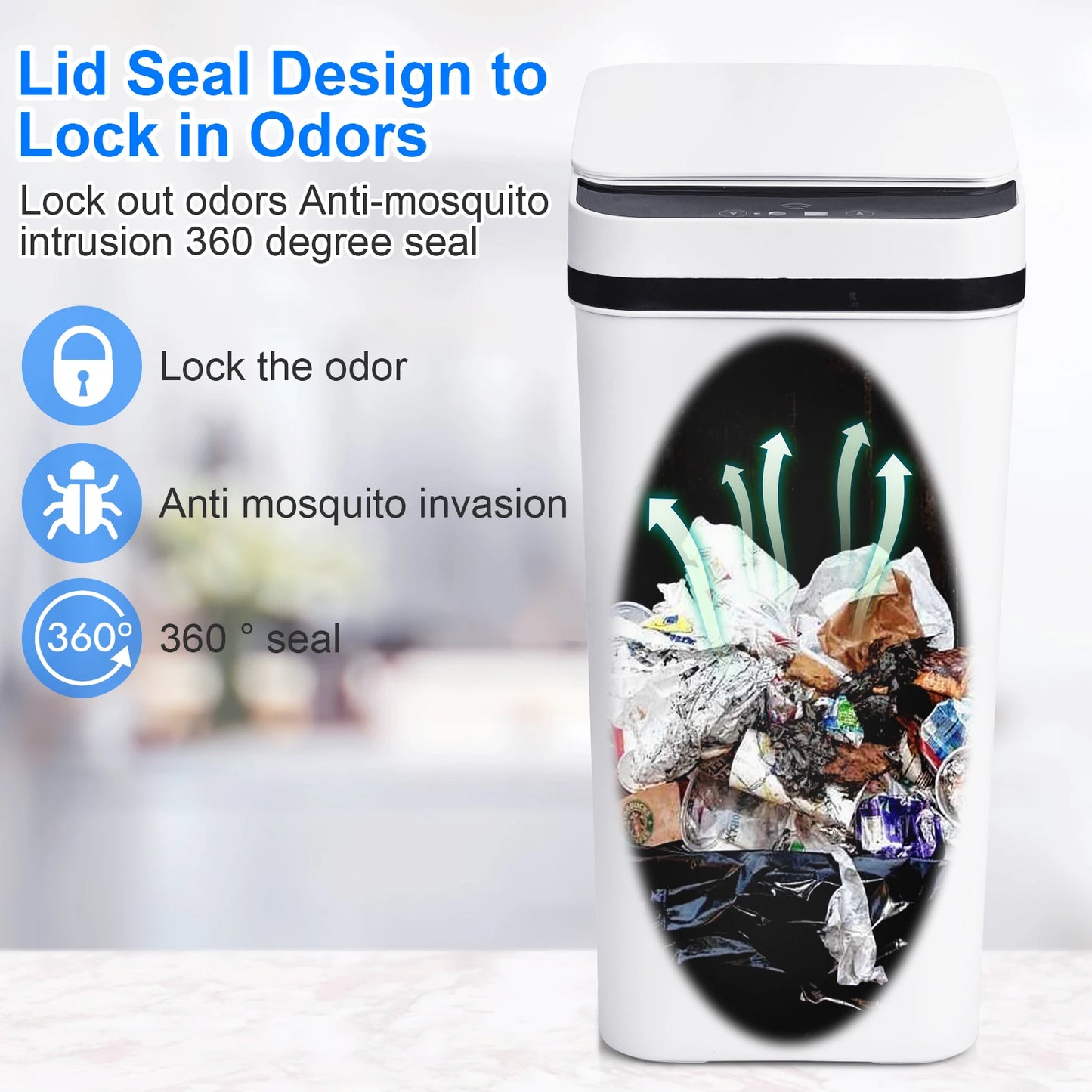 Touchless Motion Sensor Garbage Can with Lid