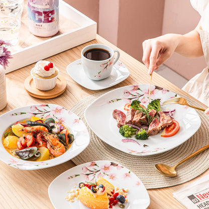 White Ceramic Pink Floral Porcelain Dinnerware