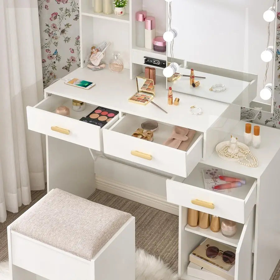 Vanity Table Set with Sliding Mirror