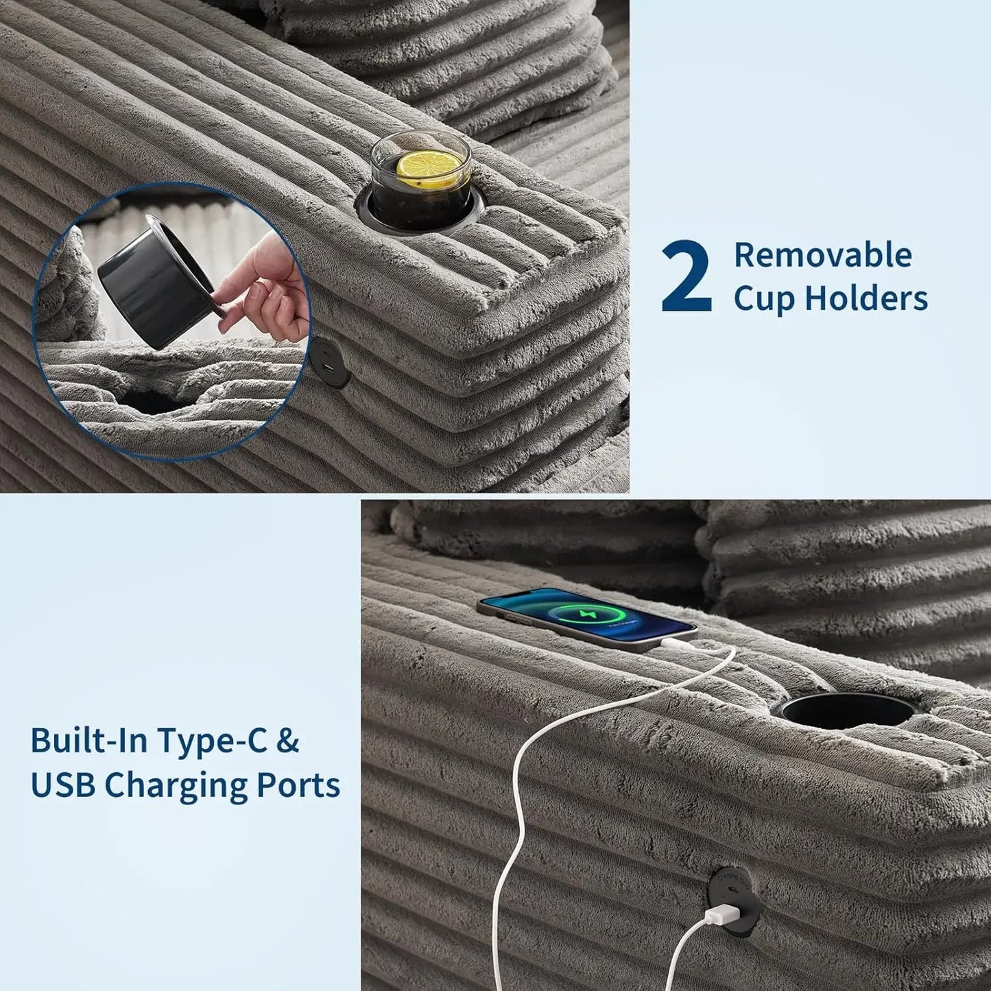 Chaise Lounge with Charging Station and Sleeper