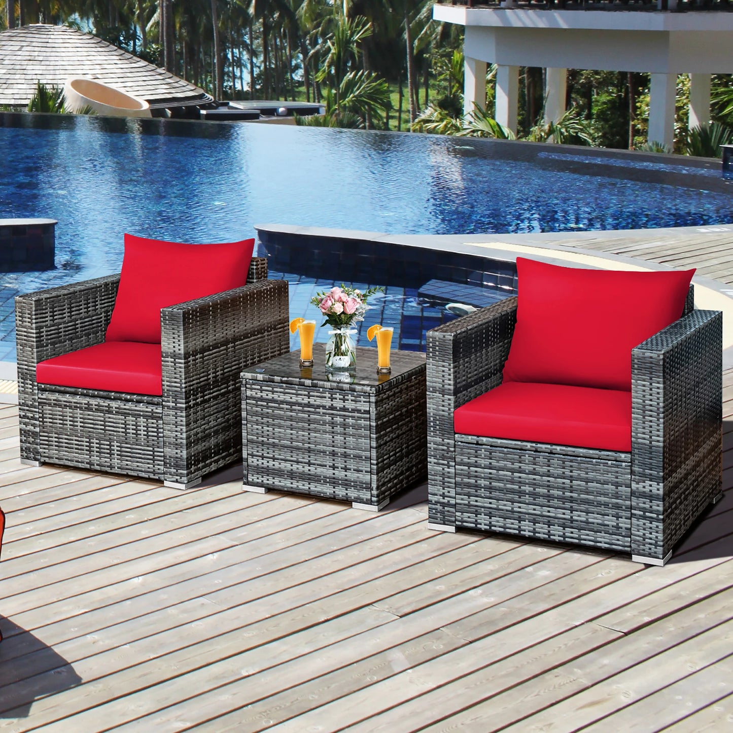 3 PC Patio Rattan Furniture