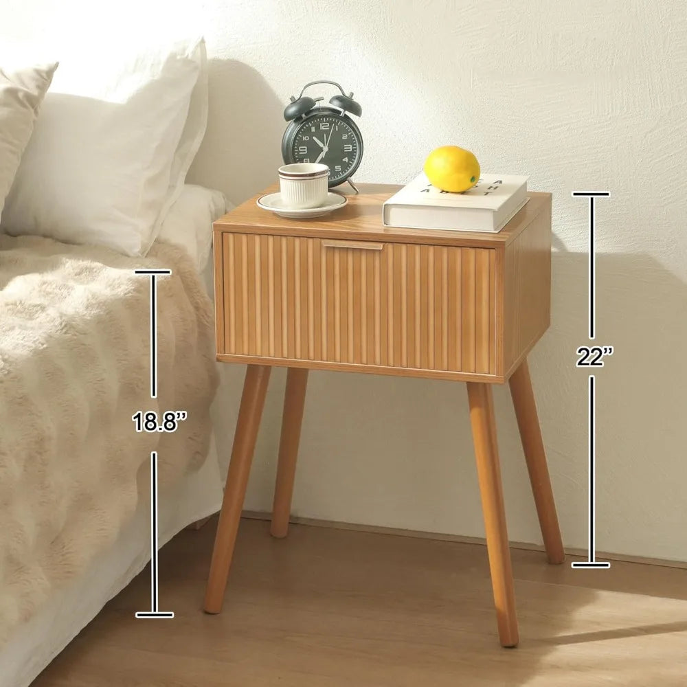 Fluted Nightstand with Storage Drawer