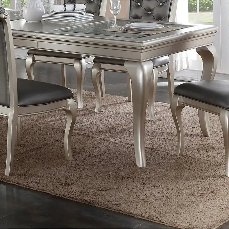 Glass Dining Table with 6 Tufted Chairs