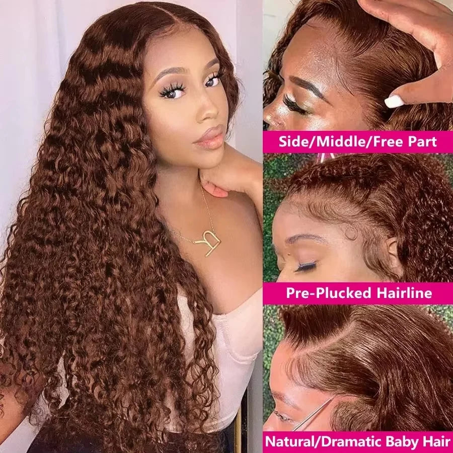 Lace Frontal Wig  Water Wave Chocolate Brown