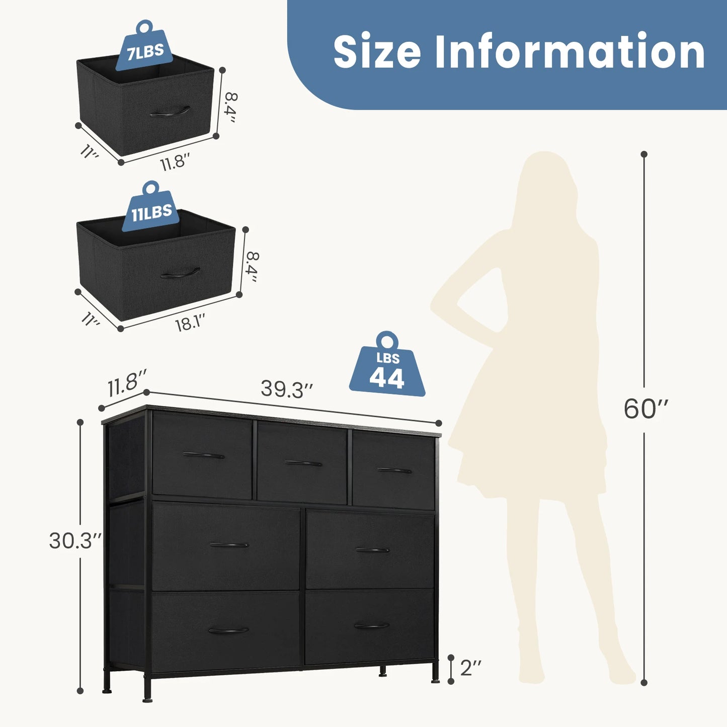 Dresser for Bedroom with 7 Fabric Drawers