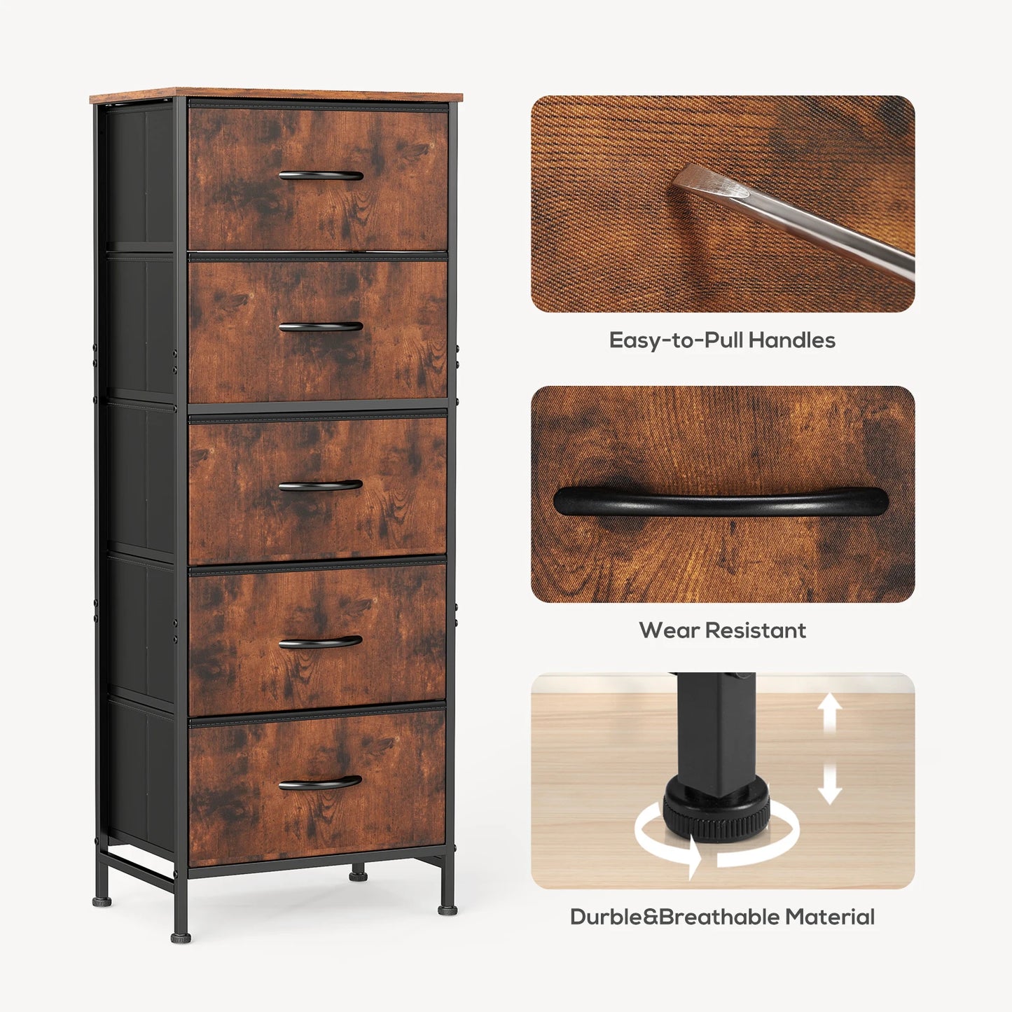 Dresser with 5 Fabric Drawers
