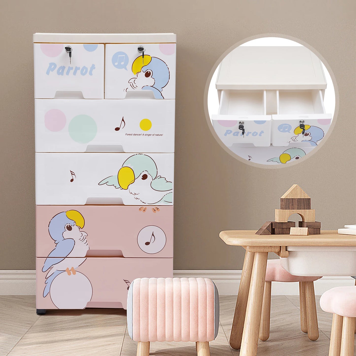 Rolling Plastic Dresser Storage Cabinet