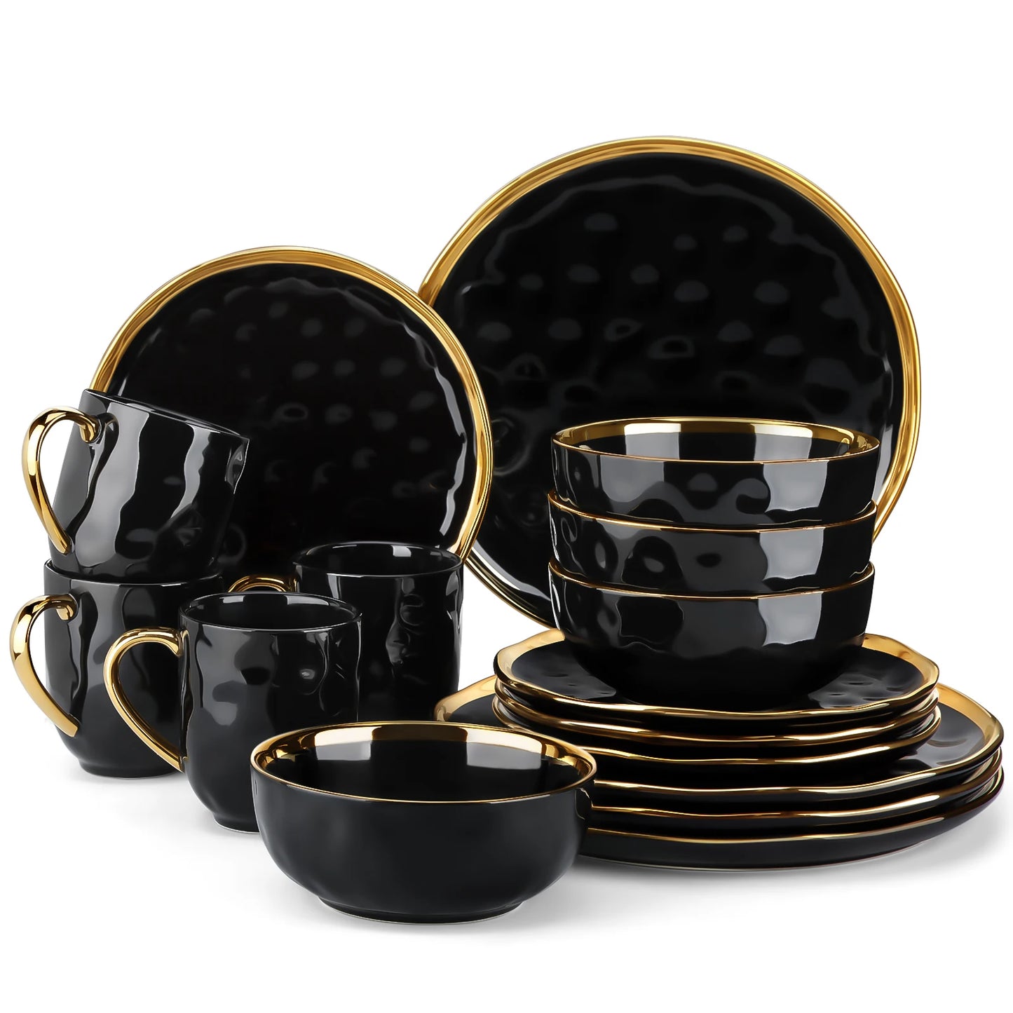 Black Porcelain Dinnerware with Gold Trim