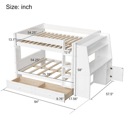 Full Bunk Bed with Desk and Bookshelves
