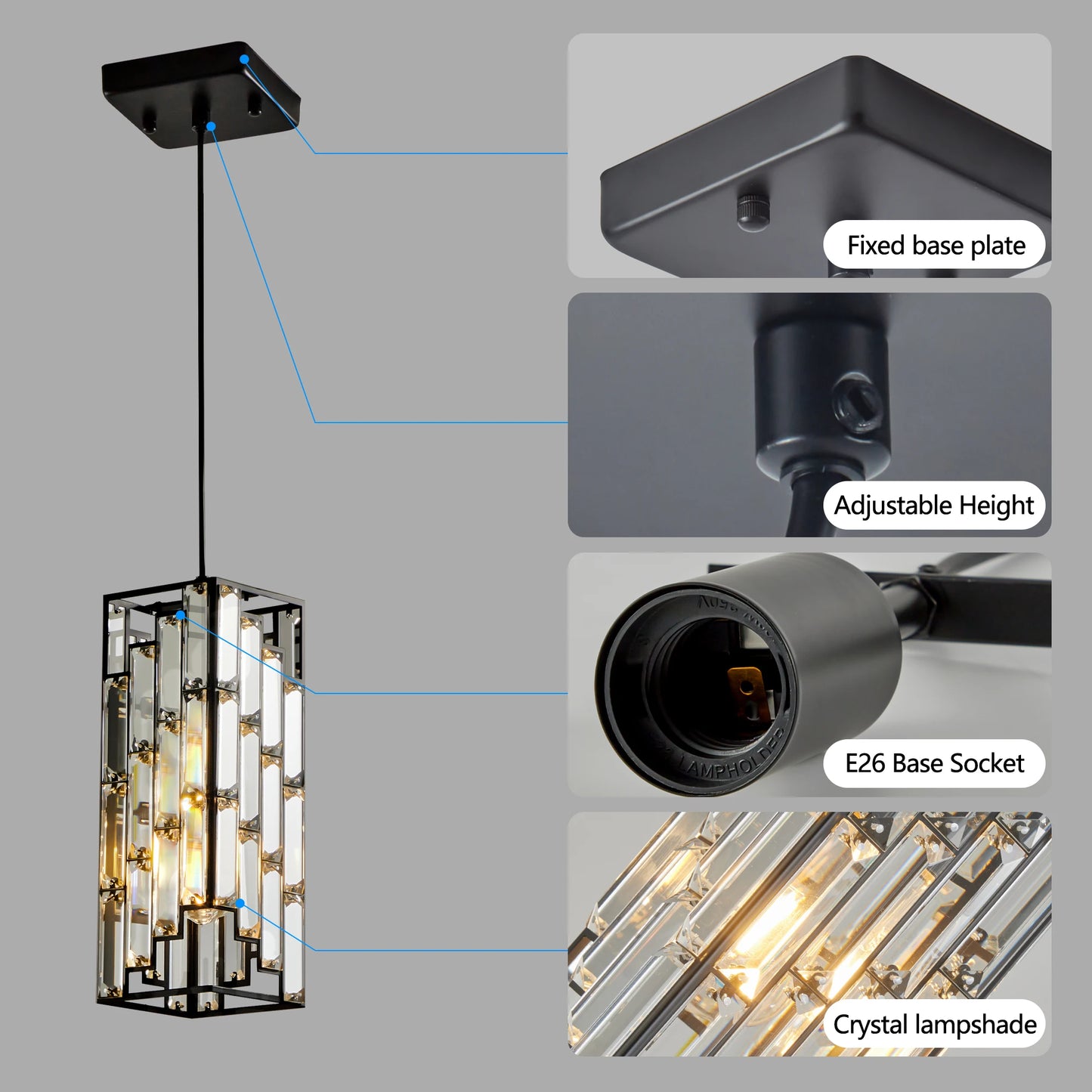 Hanging Ceiling Lamp with Crystal Prism Design