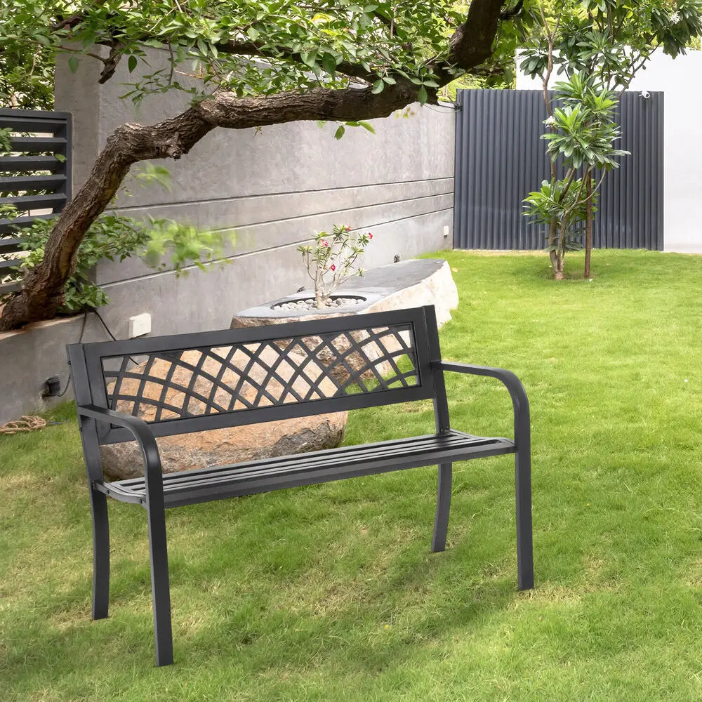 Outdoor Iron Steel Frame Patio Bench