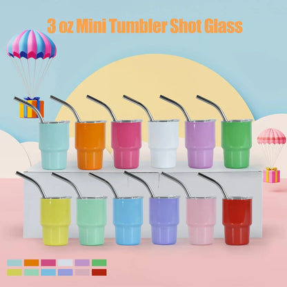 Mini Tumbler Glasses with Straw and Lid