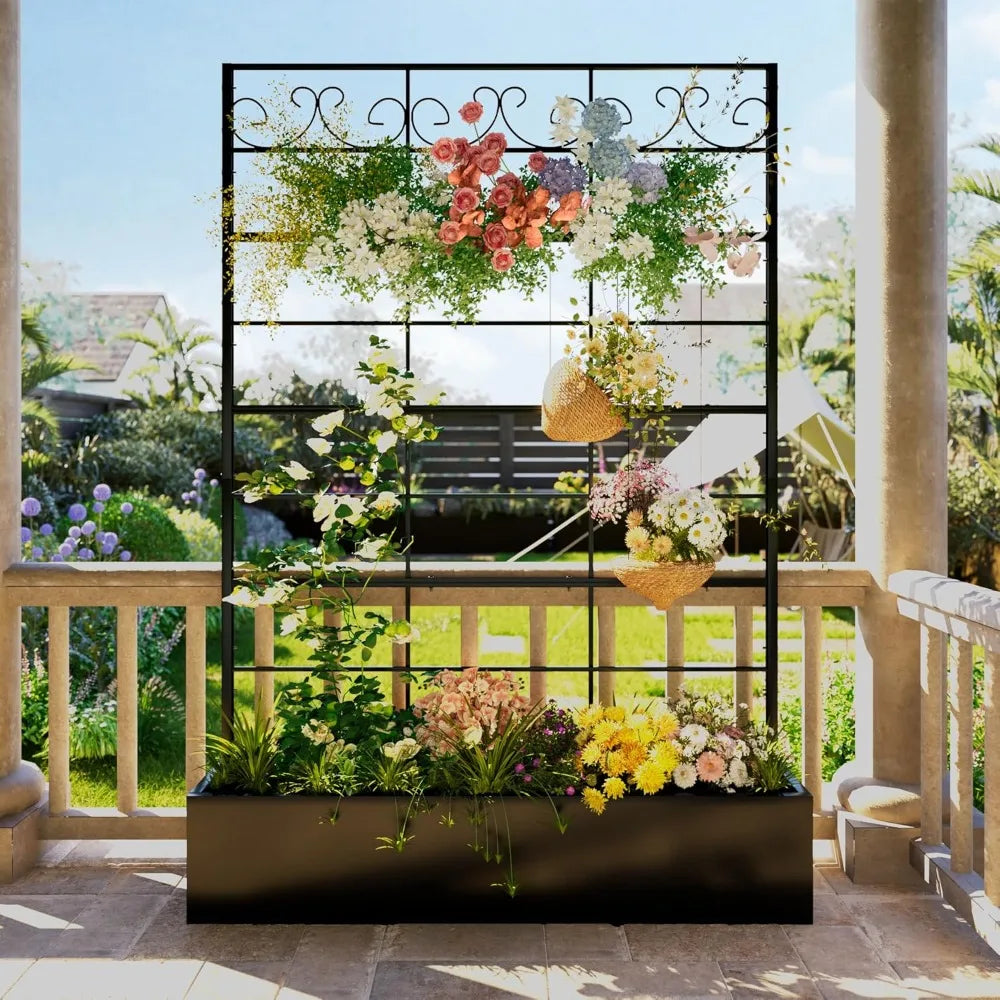 Metal Raised Planter Box with Trellis