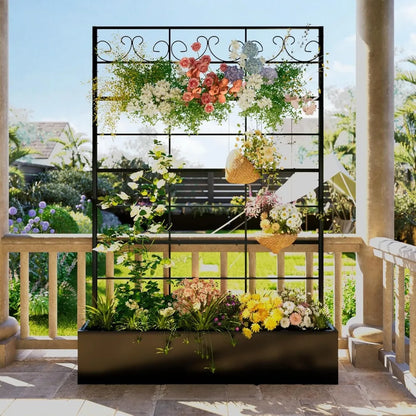Metal Raised Planter Box with Trellis