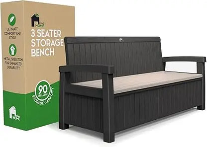 3 Seat Outdoor Resin Storage Bench
