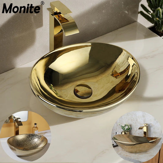 Gold Ceramic Bathroom Sink Set