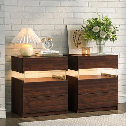 2 Set Bedside Tables with LED Lighting