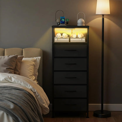 5 Fabric Drawers Nightstand