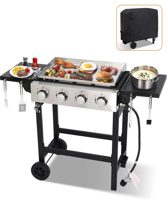 Outdoor Gas Stove with Foldable Side Tables