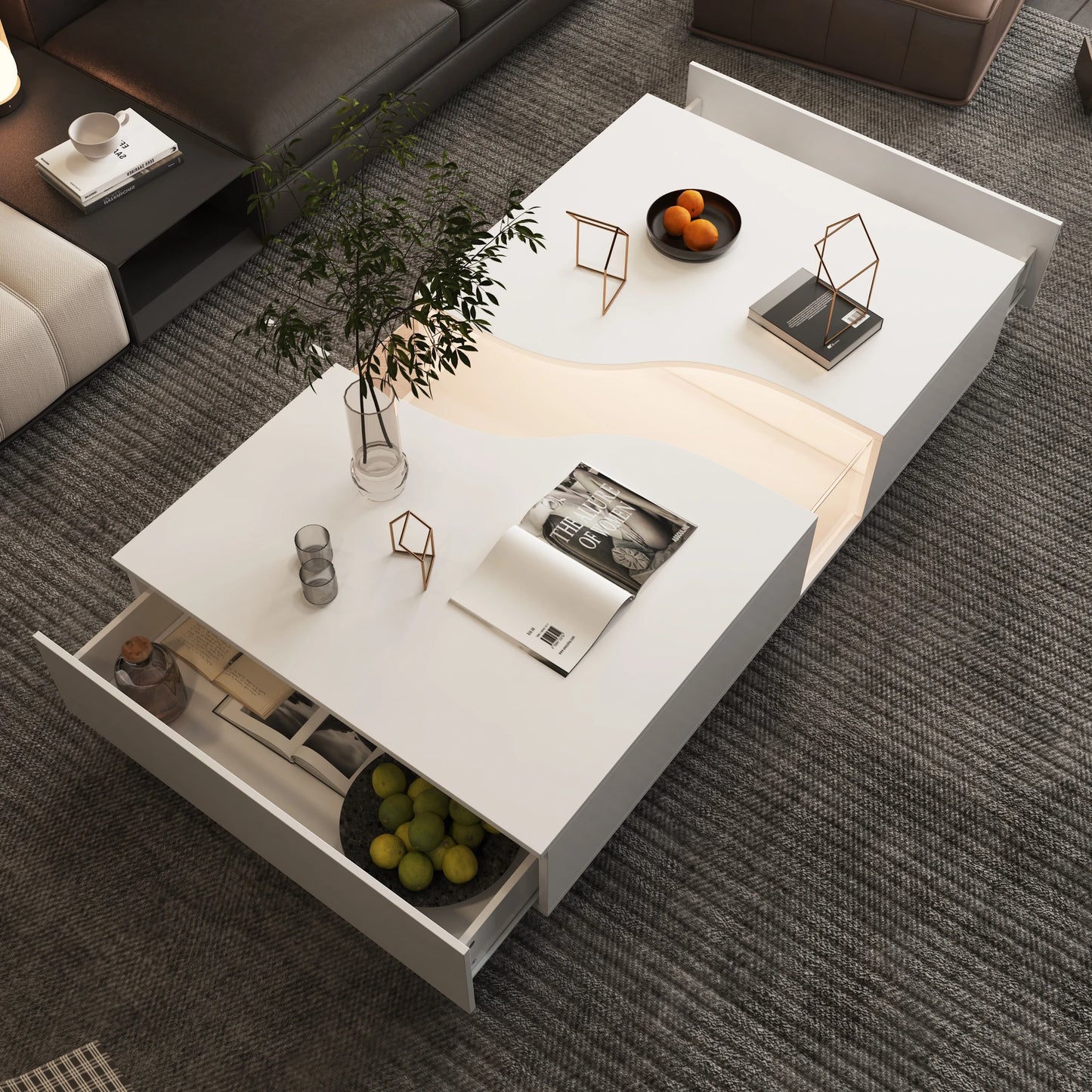 Coffee Table With 2 Drawers & Lights