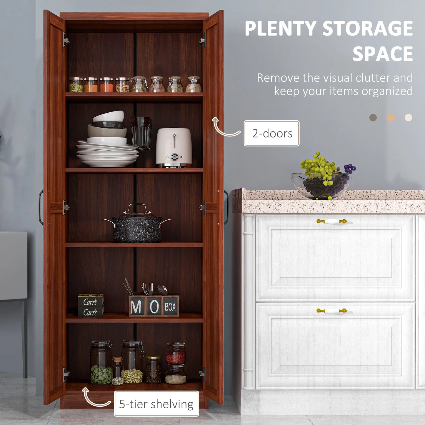 Rustic 2-Door Kitchen Freestanding Pantry