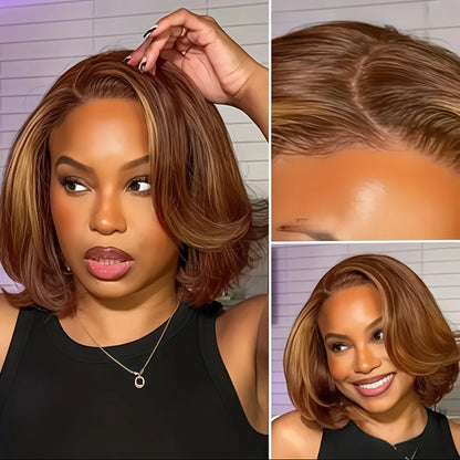 Straight Ombre Lace Front Wig Human Hair 18inch 4/27 Highlight Wig Human Hair Pre-plucked, 13x4 Straight Honey Blonde Mix Brown