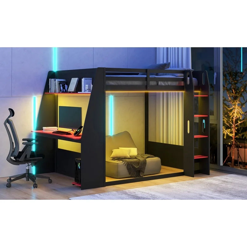 Bunk Bed with Desk and Storage Shelves