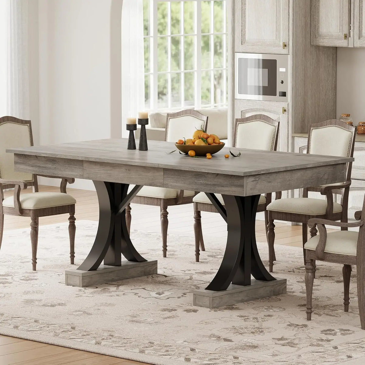 Wooden Kitchen Table, Double Pedestal Base