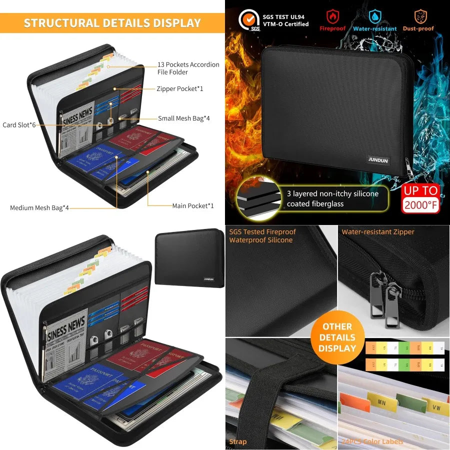 Accordion File Organizer, Fireproof, 13 Pocket