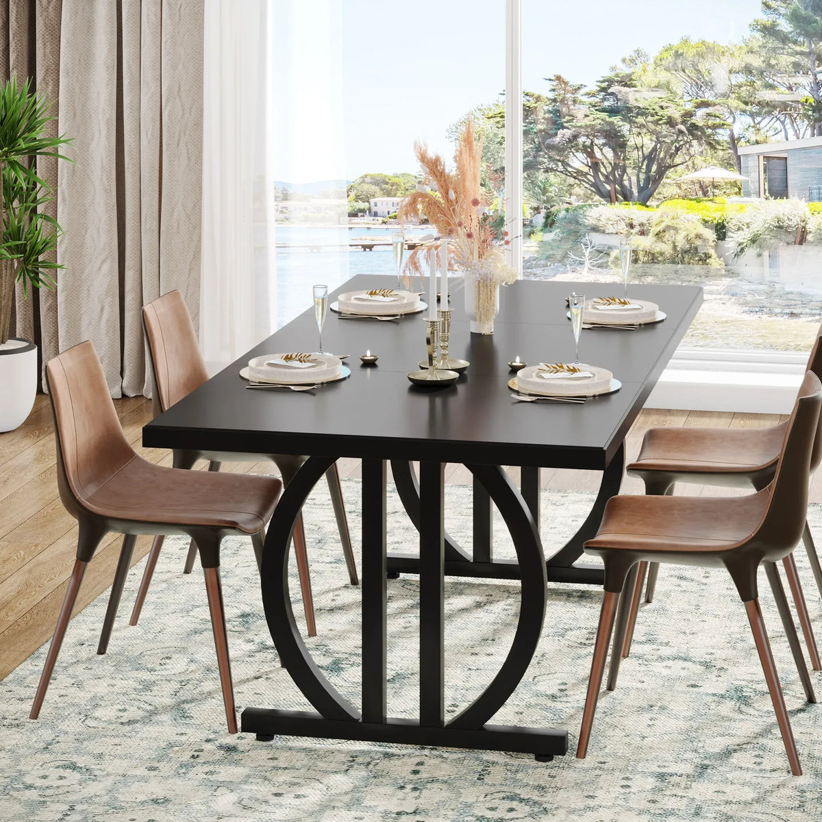 Large Dinner Table with Metal Frame