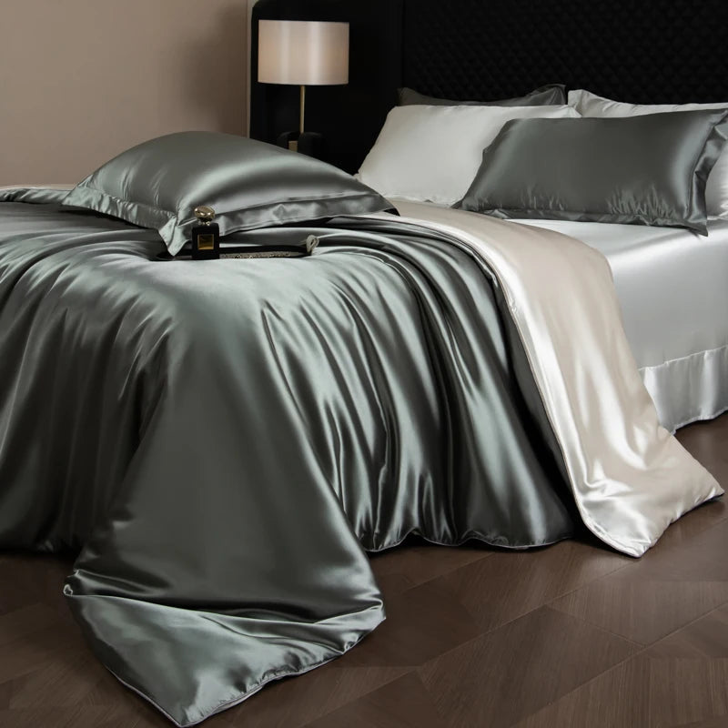 Silk Bed Sheets Set with Duvet Cover