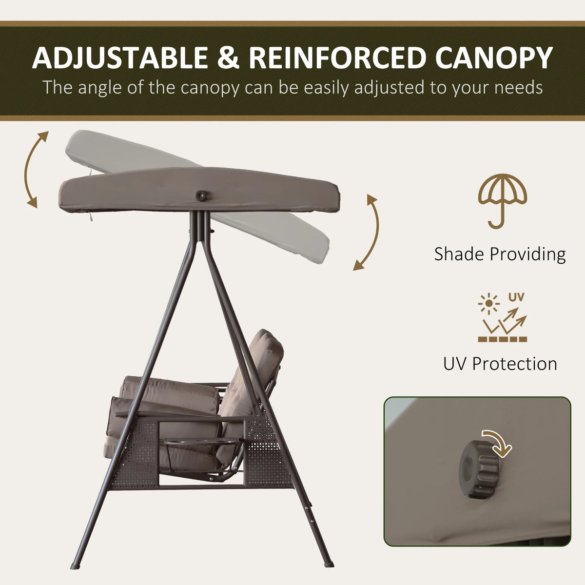 Outdoor 3‑Person Glider Swing with Canopy