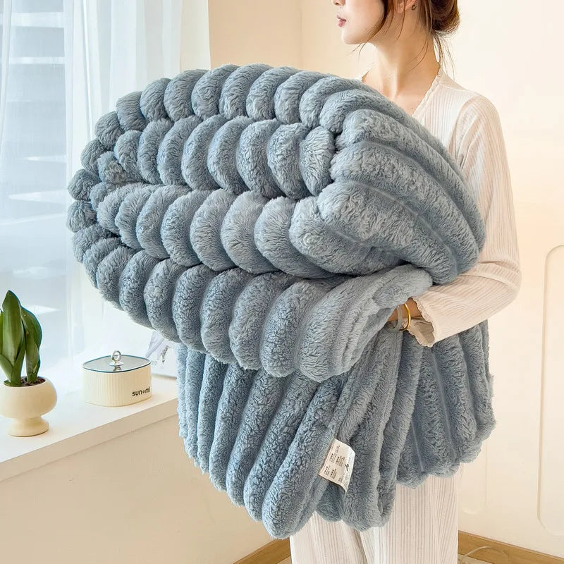 Wide Striped Flannel Multifunctional Blanket