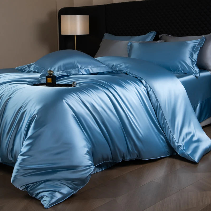 Silk Bed Sheets Set with Duvet Cover