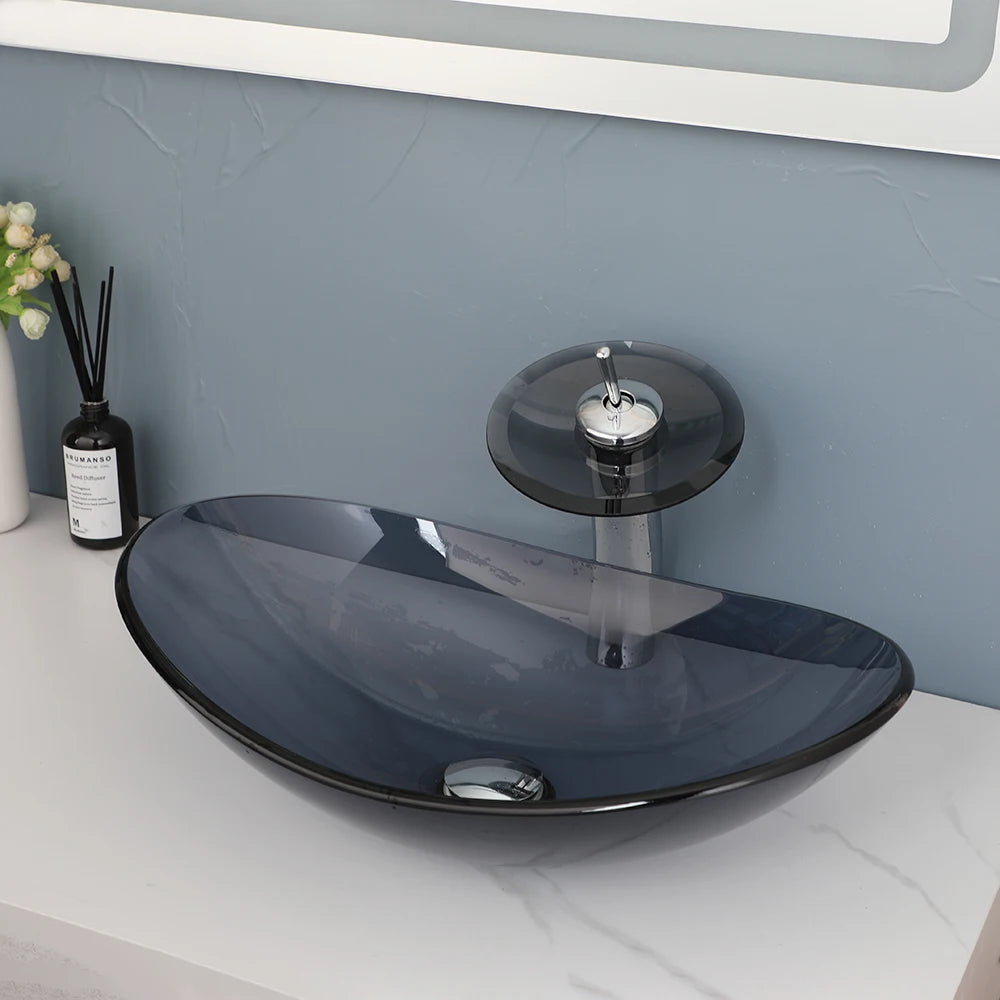 Above-Counter Sink with Waterfall Faucet