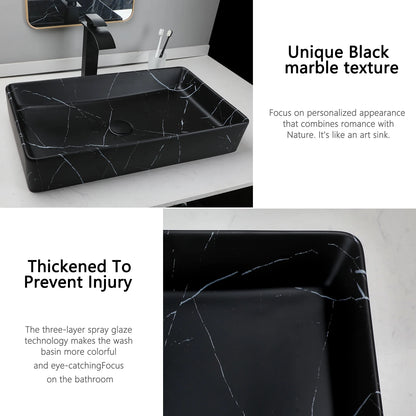 Black Rectangle Marble Bathroom Vessel Sink
